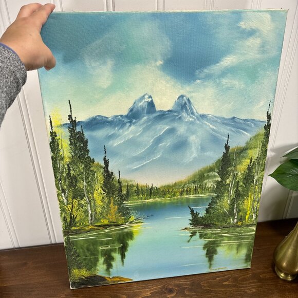 Vintage Thelma Stobie Oil Painting Lake & Mountain Landscape Canadian Nature Art - Picture 12 of 12